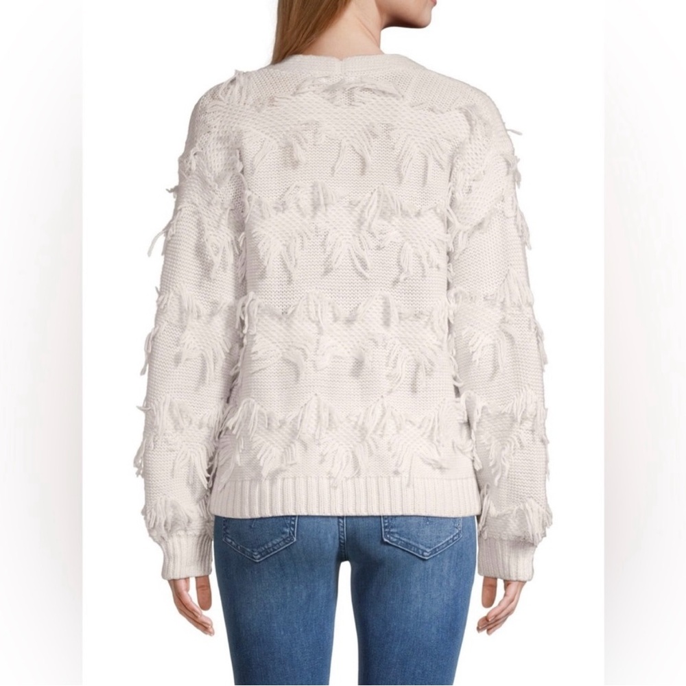 NWT 525 America Sweaters Fringe V Neck button front cream Cardigan Medium - Picture 3 of 12